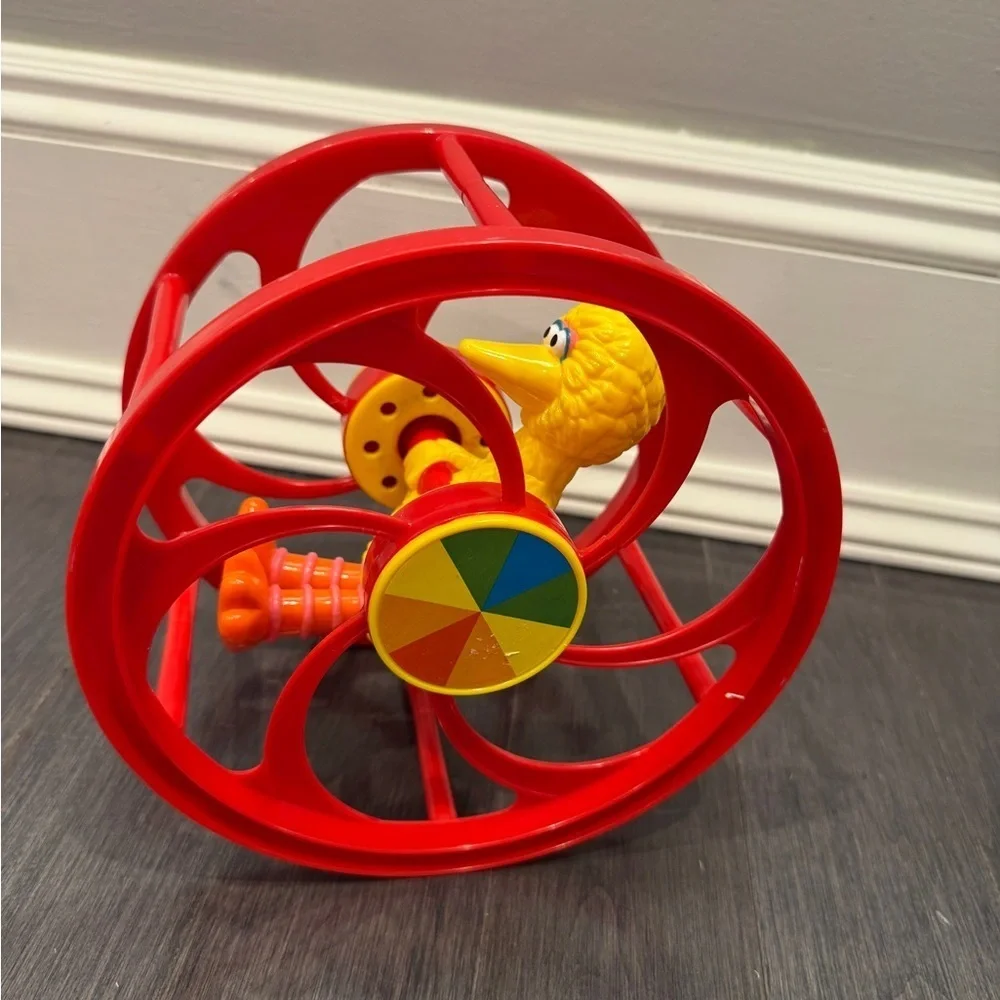 VINTAGE Sesame Street Red and Yellow Big Bird Roller Wheel Kids Toy Baby Toddler